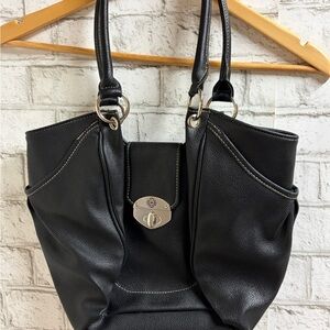 Black Faux Leather Shoulder Bag